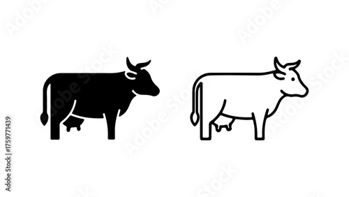 Cow icons with outline and solid fill with transparent background
