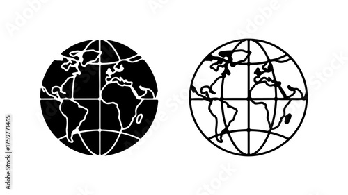 Globe icons with outline and solid fill