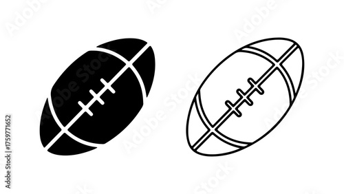 American footballs outline and solid with transparent background