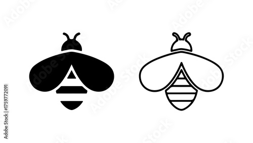 Bee icons with outline and solid fill with transparent background