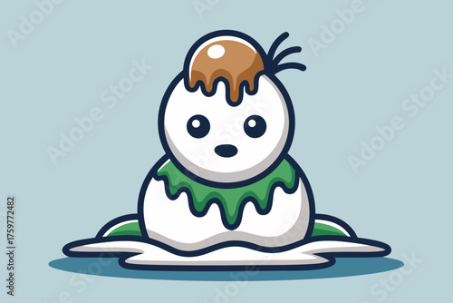 Melting Snowman Icon Cute Winter Character Illustration  