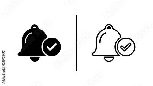 Notification bell icon with checkmark with transparent background