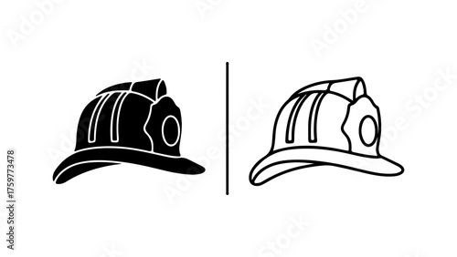 Firefighter helmet outline and solid with transparent background