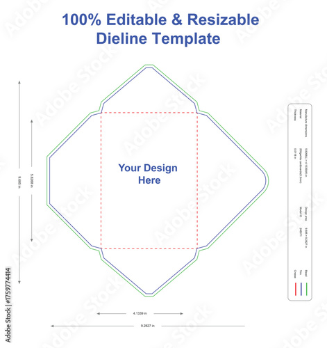 Business envelope box dieline ,die-line design,die-line template,packaging Dielines, and Artwork.eps
