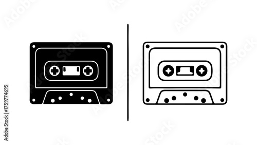 Cassette tapes outline and solid with transparent background