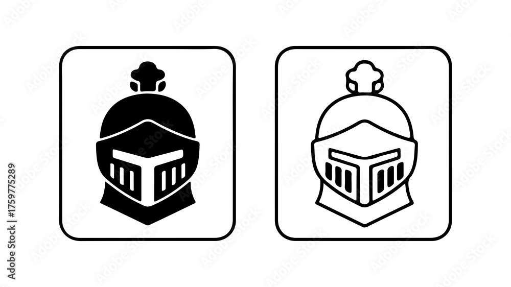 Fototapeta premium Medieval knight helmets in rounded squares