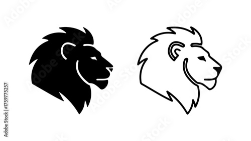 Lion head outline and solid with transparent background