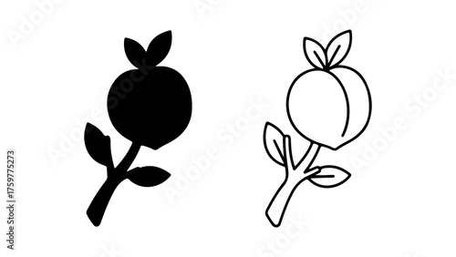 Lemon fruit with leaf and outline style with transparent background