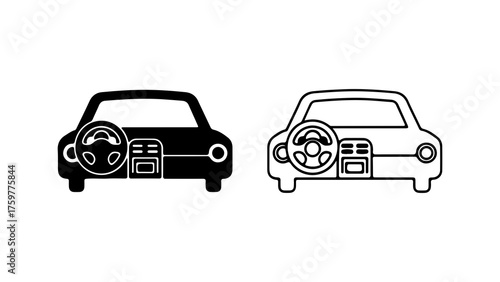 Car interior outline and solid icons with transparent background