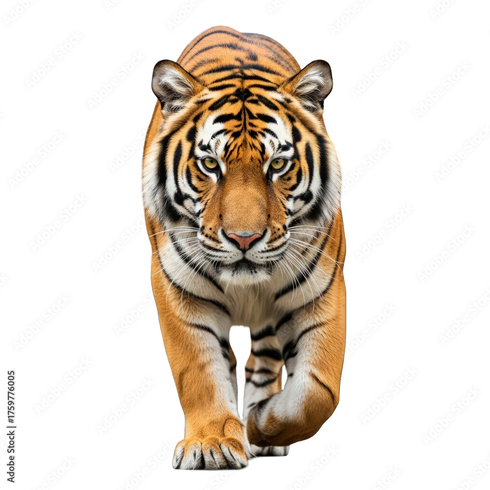 Obraz premium Majestic tiger prowling forward on transparent background