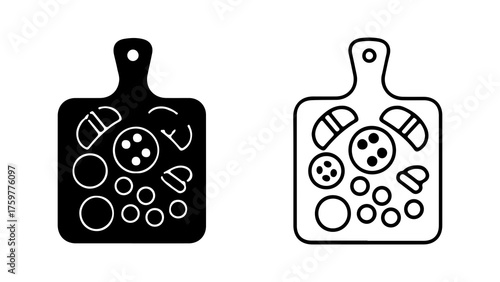 Cutting board with food items with transparent background