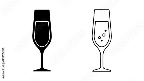 Champagne flutes with and without bubbles with transparent background