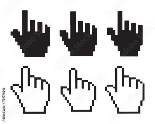 Pixelated hand icons showing pointing fingers in different orientations