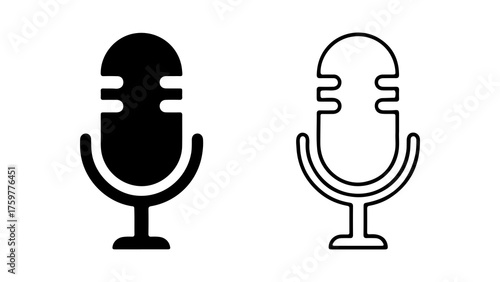 Microphone icons with outline and solid fill with transparent background