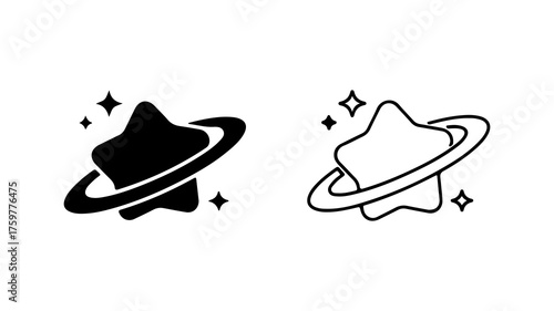 Planet with ring and stars with transparent background