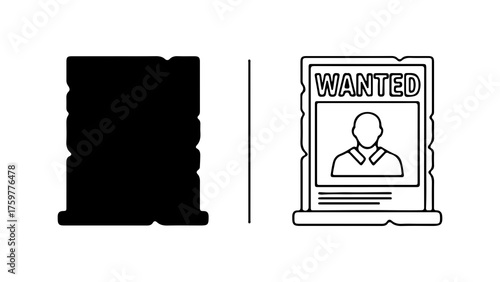 Wanted poster with suspect outline with transparent background