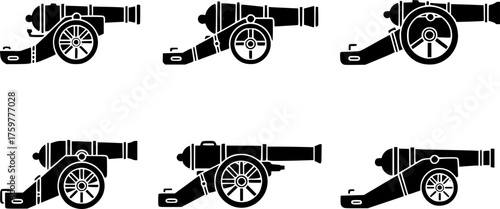 outline silhouette cannon icon set