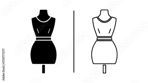 Dress form with outline and solid fill with transparent background