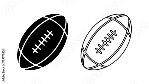 American footballs outline and solid with transparent background