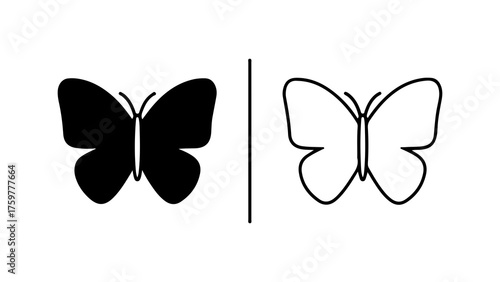 Butterfly outline and solid shapes with transparent background