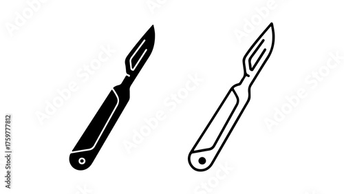 Surgical scalpel outline and solid with transparent background