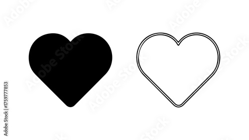 Heart icons with outline and solid fill with transparent background