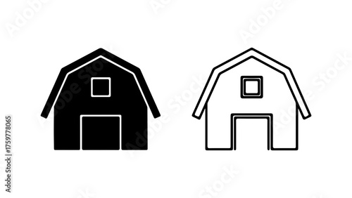 Barn icons with outline and solid fill with transparent background