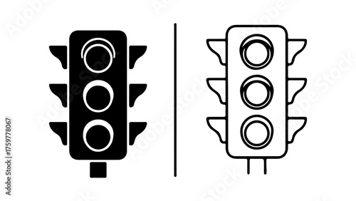 Traffic lights outline and solid with transparent background