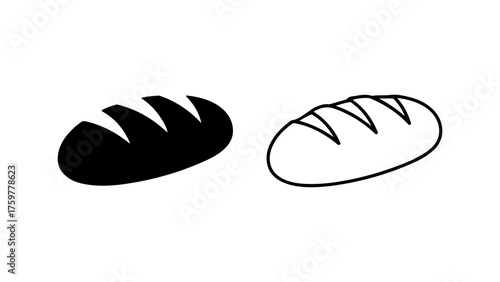 Loaf of bread outline and solid with transparent background