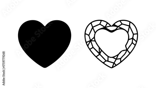 Two hearts with cracked and solid fill with transparent background