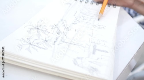 Drawing a scene with palms on white paper