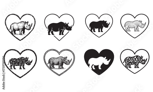 Rhinoceros Silhouette with Heart Outline