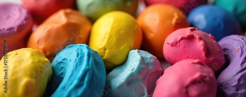 Close-up shot of various modeling clays in different colors, textures, and consistencies, ready for sculpting and shaping Ideal for art, craft, and design projects , flexible, artisan
