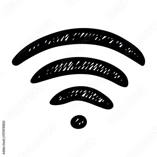 Hand drawn free wifi spot zone sign Public wi-fi area sign Wireless internet clipart in doodle style Single element for print, web, design, decor 3G, 4G, 5G, 6G, IoT