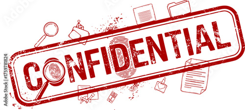 Confidential red ink rubber stamp sign symbol grunge effect vector illustration design confidential case investigation tampon classified private secret information	
