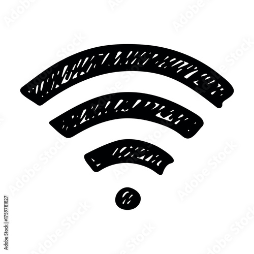 Hand drawn free wifi spot zone sign Public wi-fi area sign Wireless internet clipart in doodle style Single element for print, web, design, decor 3G, 4G, 5G, 6G, IoT