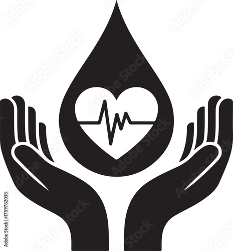 World diabetes day symbol hands holding heartbeat blood drop awareness health care