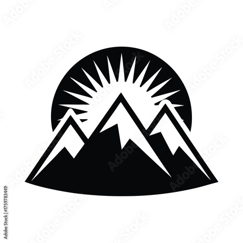 flat vector icon of mountain and sun  minimal adv