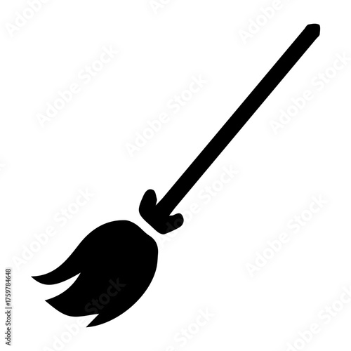 Broom Icon - Simple Black Silhouette of a Witch's Broomstick or Cleaning Sweeper Tool