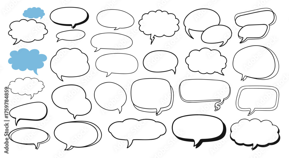 Fototapeta premium A diverse collection of hand-drawn speech and thought bubbles for communication and ideas.