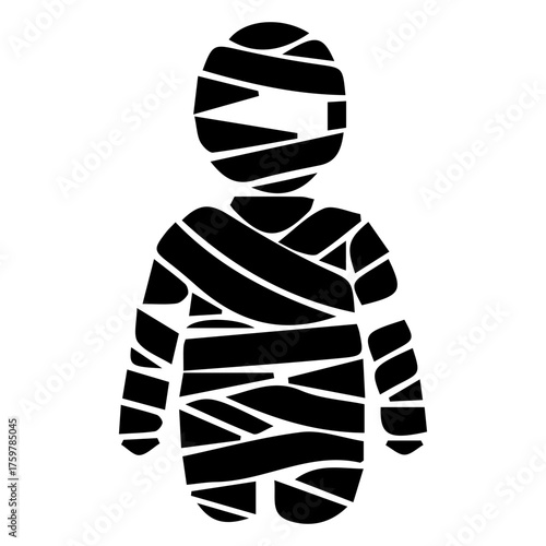 Egyptian Mummy Wrapped in Bandages Black Silhouette Icon
