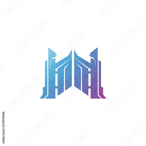 Abstract Urban Gate Logo with Modern Architecture and Geometric Gradient Design
