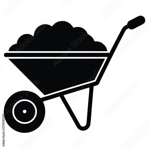 flat vector icon of wheelbarrow full of soil  gar