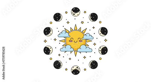 The enchanting celestial dance of the sun and moon phases.