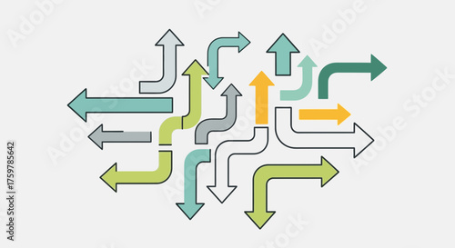 Assorted colorful arrows illustrating various paths and directions concept design