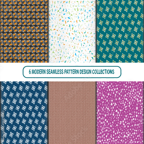 6 Modern Seamless Pattern Design Collection | Abstract Geometric and Decorative Background Set