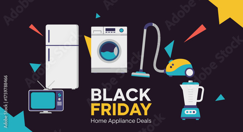 Black Friday sale illustration with home appliance icons and special deals
