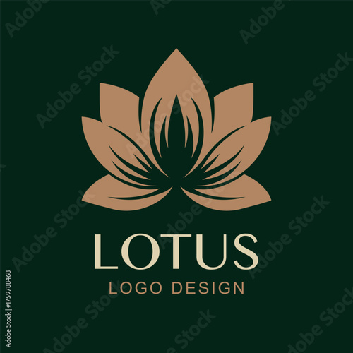 Vector Lotus Logo Design. Minimal Luxury Flower Symbol for Spa, Wellness, Yoga, Beauty Brand, Natural Cosmetics, Health, Meditation Studios. Gold Lotus Symbol