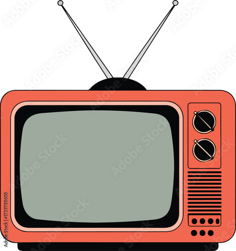 Retro television set illustration with antenna and knobs vintage style