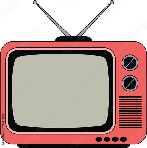 Retro television illustration with antenna and blank screen in pink color